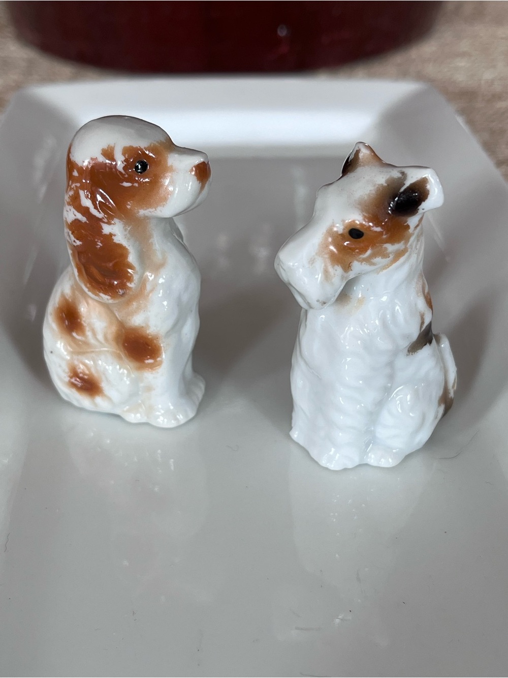 Minitaure Porcelain Dog Figurines Terrier & Cocker Spaniel